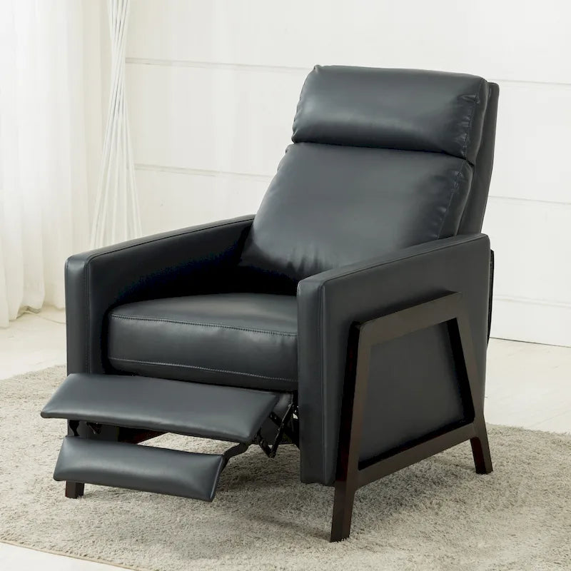 Faux Leather Push Back Recliner Chair – Midnight Blue / Caramel / Black, Single Seat