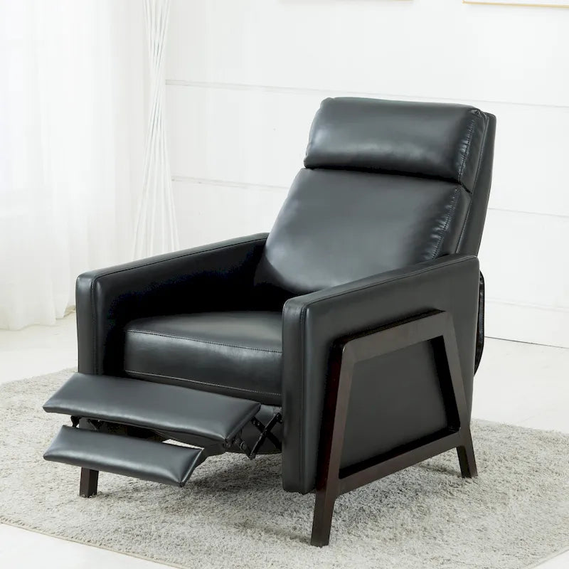 Faux Leather Push Back Recliner Chair – Midnight Blue / Caramel / Black, Single Seat