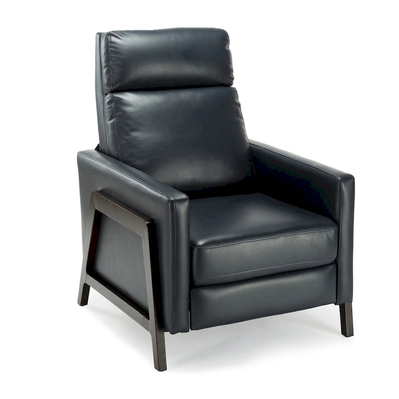 Faux Leather Push Back Recliner Chair – Midnight Blue / Caramel / Black, Single Seat