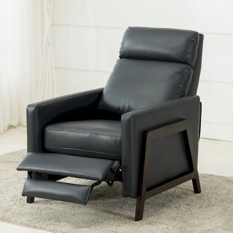 Faux Leather Push Back Recliner Chair – Midnight Blue / Caramel / Black, Single Seat