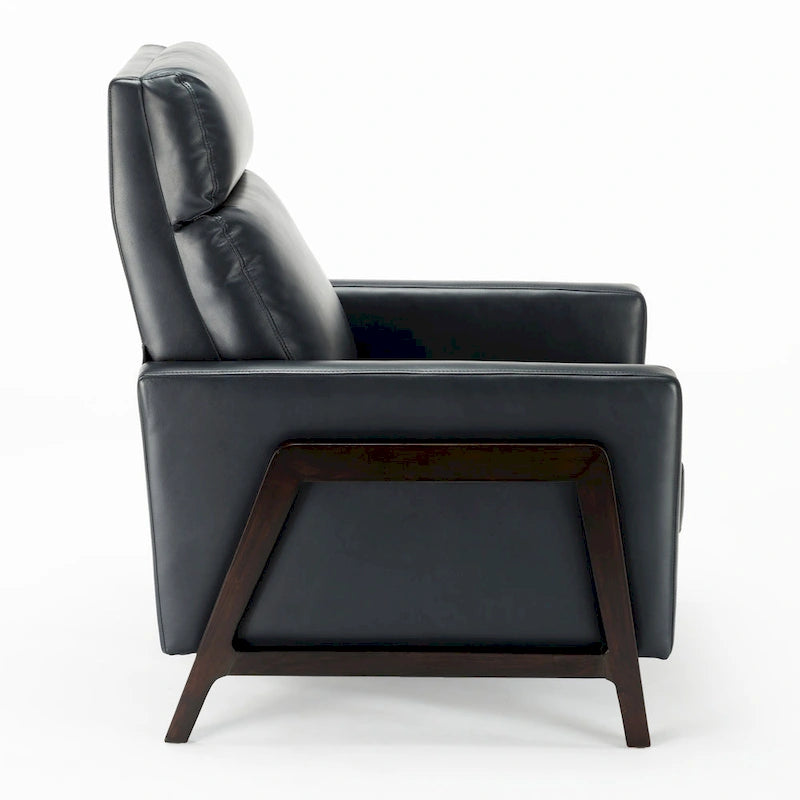 Faux Leather Push Back Recliner Chair – Midnight Blue / Caramel / Black, Single Seat