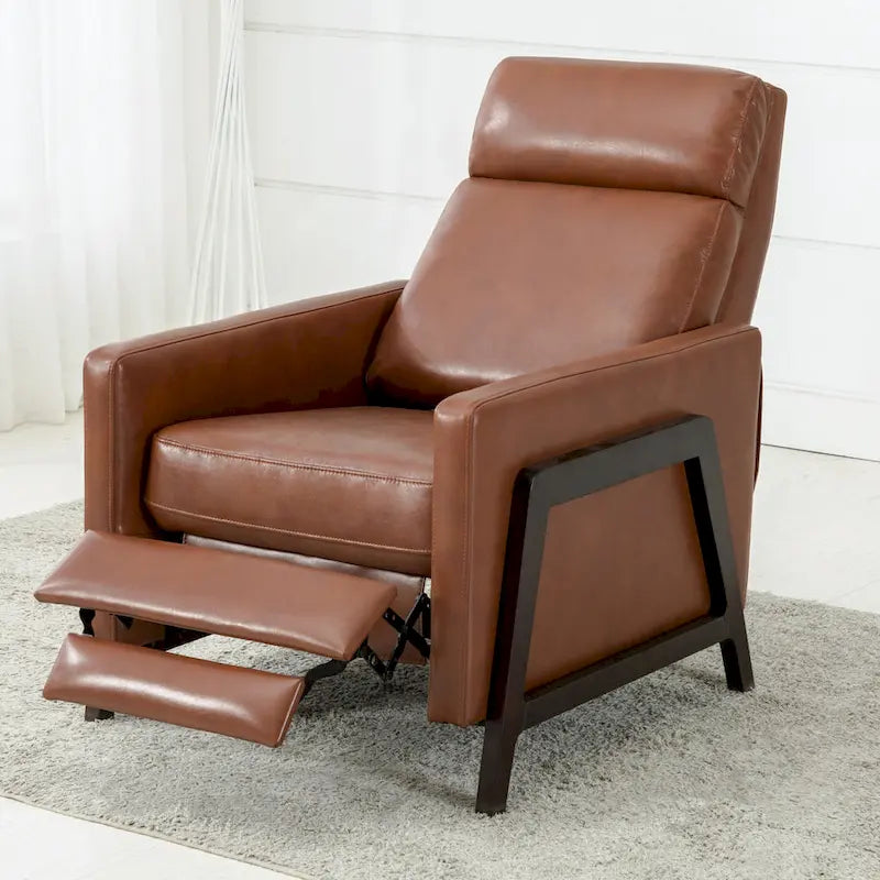 Faux Leather Push Back Recliner Chair – Midnight Blue / Caramel / Black, Single Seat
