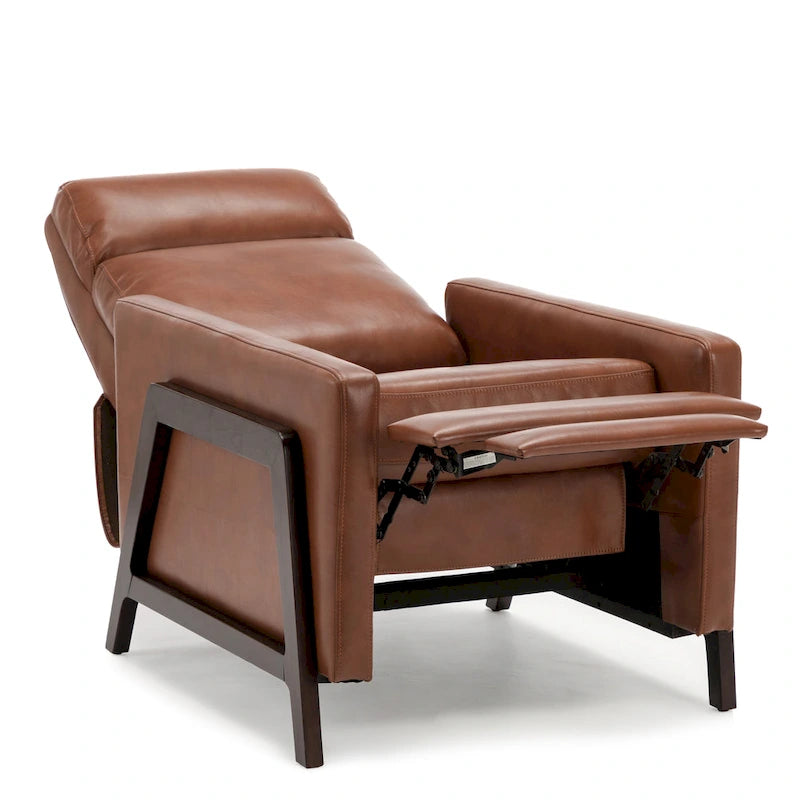 Faux Leather Push Back Recliner Chair – Midnight Blue / Caramel / Black, Single Seat