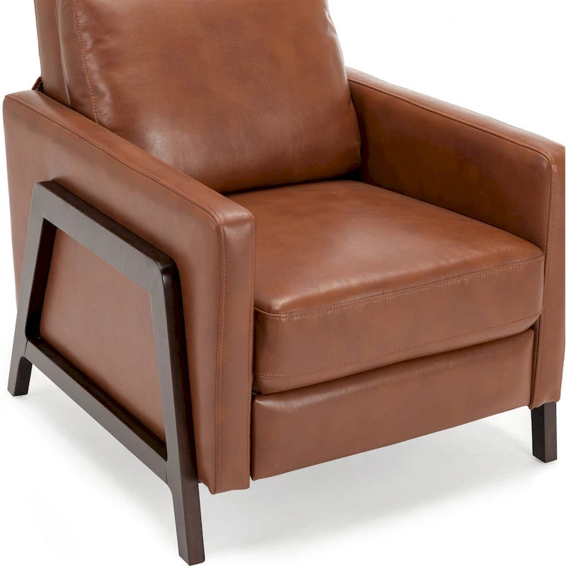 Faux Leather Push Back Recliner Chair – Midnight Blue / Caramel / Black, Single Seat