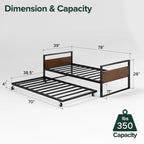 Cama de día de bambú marrón y metal con nido, individual, 2 personas