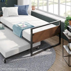 Cama de día de bambú marrón y metal con nido, individual, 2 personas