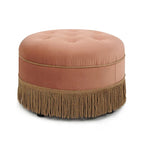 Peach Orange / Gold Yellow Velvet Round Accent Ottoman, Single Seat, Tufted with Tassel Fringe