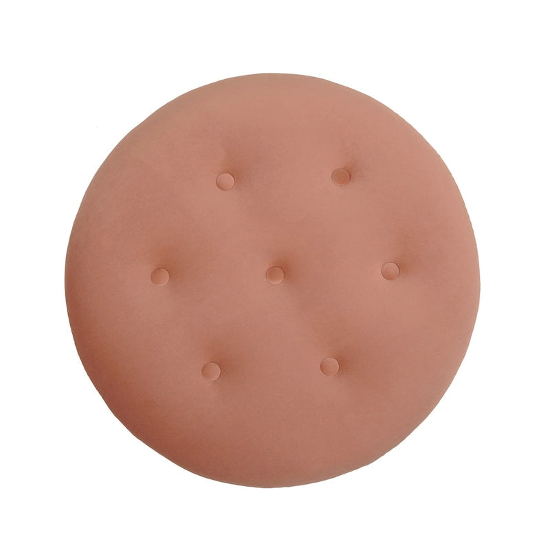 Peach Orange / Gold Yellow Velvet Round Accent Ottoman, Single Seat, Tufted with Tassel Fringe