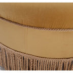 Peach Orange / Gold Yellow Velvet Round Accent Ottoman, Single Seat, Tufted with Tassel Fringe