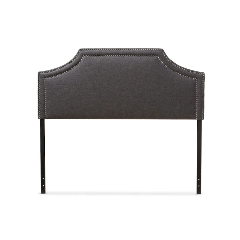 Cabecero tapizado de tela geométrica gris con ribete de tachuelas – Matrimonial/Queen/King