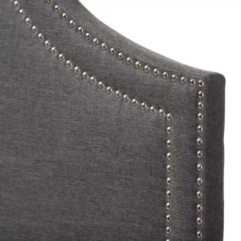 Cabecero tapizado de tela geométrica gris con ribete de tachuelas – Matrimonial/Queen/King