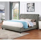 Roundhill Furniture Cerderia Velvet Upholstered Button Tufted Nailhead Trim Sleigh Bed, Gray