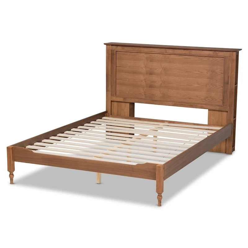 Cama con plataforma de almacenamiento color Nogal Ceniza con estantes – Matrimonial/Queen/King, 1-2 personas