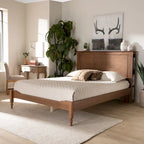 Cama con plataforma de almacenamiento color Nogal Ceniza con estantes – Matrimonial/Queen/King, 1-2 personas