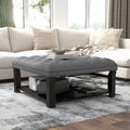 Puf de Almacenamiento Tapizado con Tachuelas de Lino Gris/Beige, 1 Asiento
