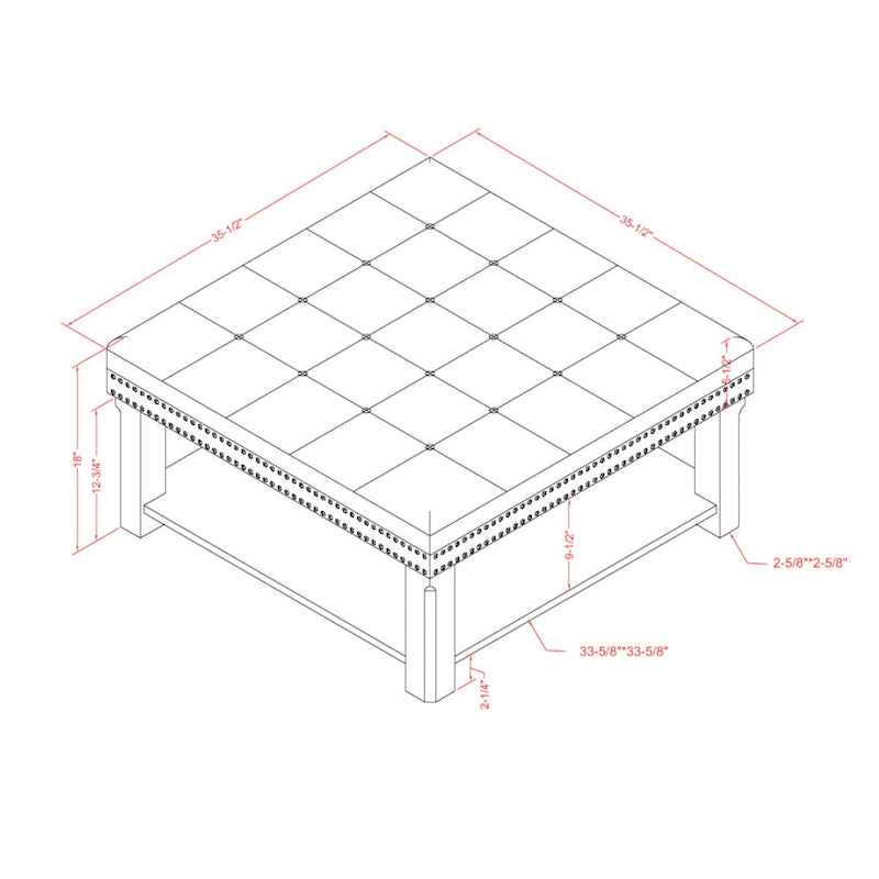 Puf de Almacenamiento Tapizado con Tachuelas de Lino Gris/Beige, 1 Asiento