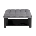 Puf de Almacenamiento Tapizado con Tachuelas de Lino Gris/Beige, 1 Asiento