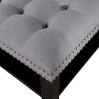Puf de Almacenamiento Tapizado con Tachuelas de Lino Gris/Beige, 1 Asiento