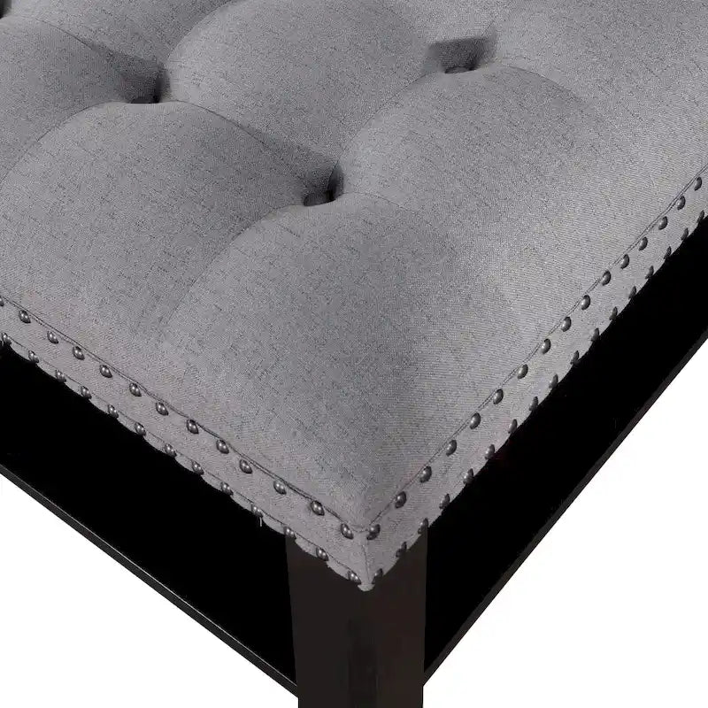 Puf de Almacenamiento Tapizado con Tachuelas de Lino Gris/Beige, 1 Asiento