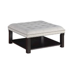 Puf de Almacenamiento Tapizado con Tachuelas de Lino Gris/Beige, 1 Asiento