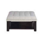Puf de Almacenamiento Tapizado con Tachuelas de Lino Gris/Beige, 1 Asiento