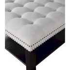 Puf de Almacenamiento Tapizado con Tachuelas de Lino Gris/Beige, 1 Asiento