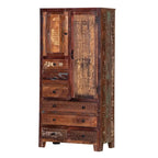 Armario de madera maciza antiguo blanco/marrón con 7 cajones y 2 puertas