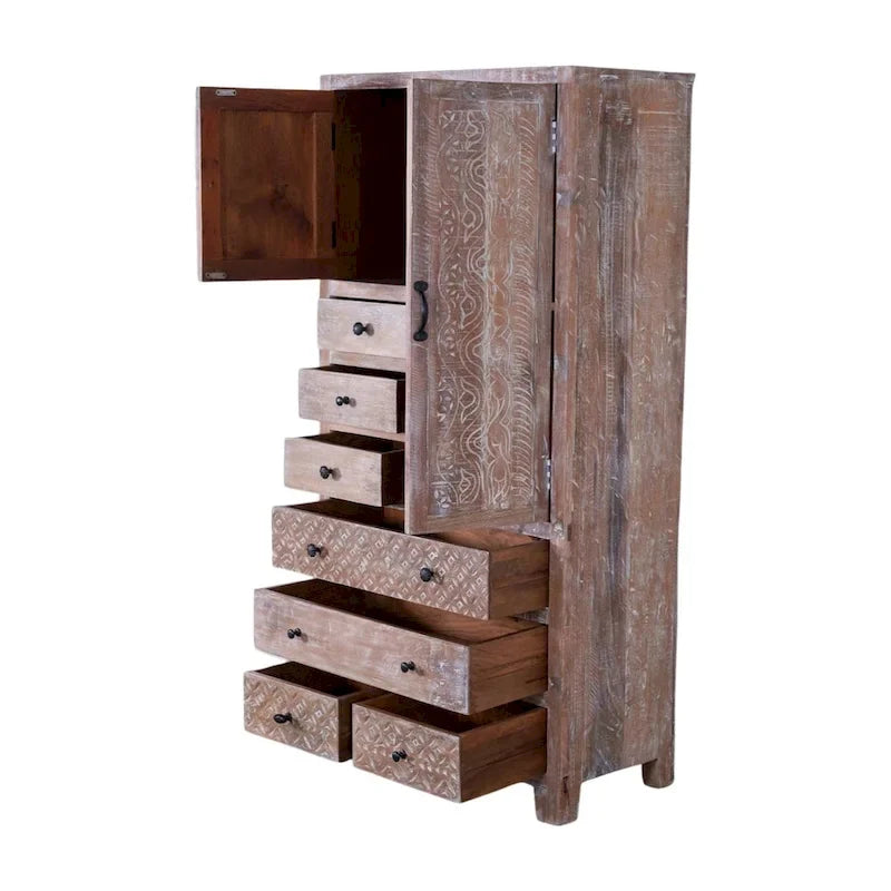 Armario de madera maciza antiguo blanco/marrón con 7 cajones y 2 puertas