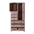 Armario de madera maciza antiguo blanco/marrón con 7 cajones y 2 puertas