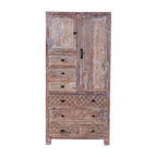 Armario de madera maciza antiguo blanco/marrón con 7 cajones y 2 puertas