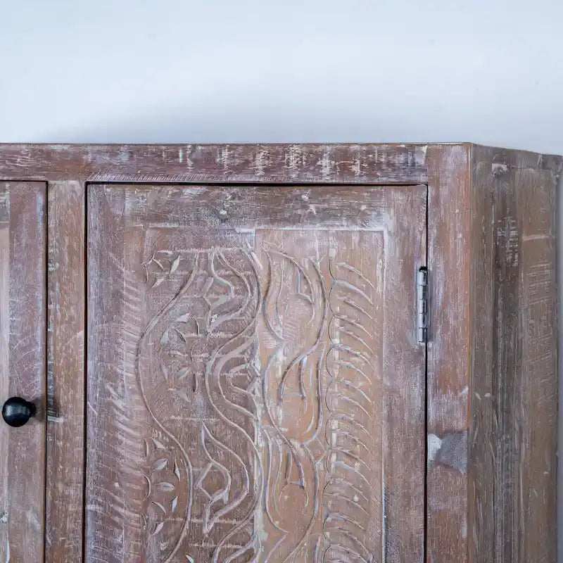Armario de madera maciza antiguo blanco/marrón con 7 cajones y 2 puertas