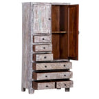 Armario de madera maciza antiguo blanco/marrón con 7 cajones y 2 puertas