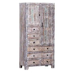 Armario de madera maciza antiguo blanco/marrón con 7 cajones y 2 puertas