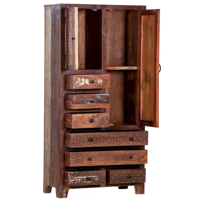 Armario de madera maciza antiguo blanco/marrón con 7 cajones y 2 puertas