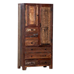 Armario de madera maciza antiguo blanco/marrón con 7 cajones y 2 puertas