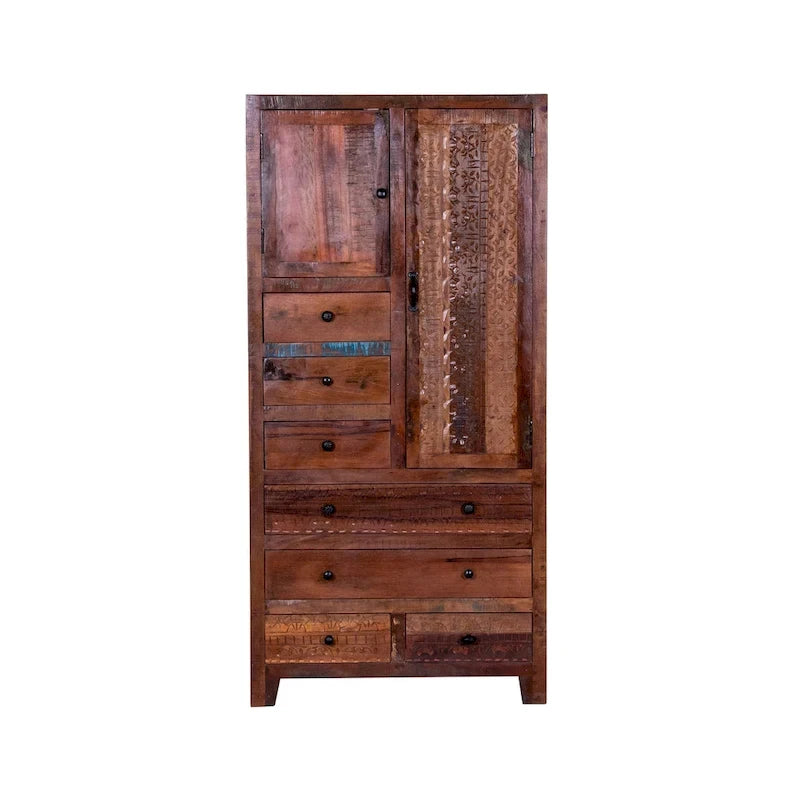 Armario de madera maciza antiguo blanco/marrón con 7 cajones y 2 puertas