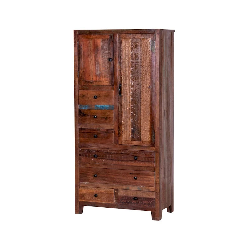 Armario de madera maciza antiguo blanco/marrón con 7 cajones y 2 puertas