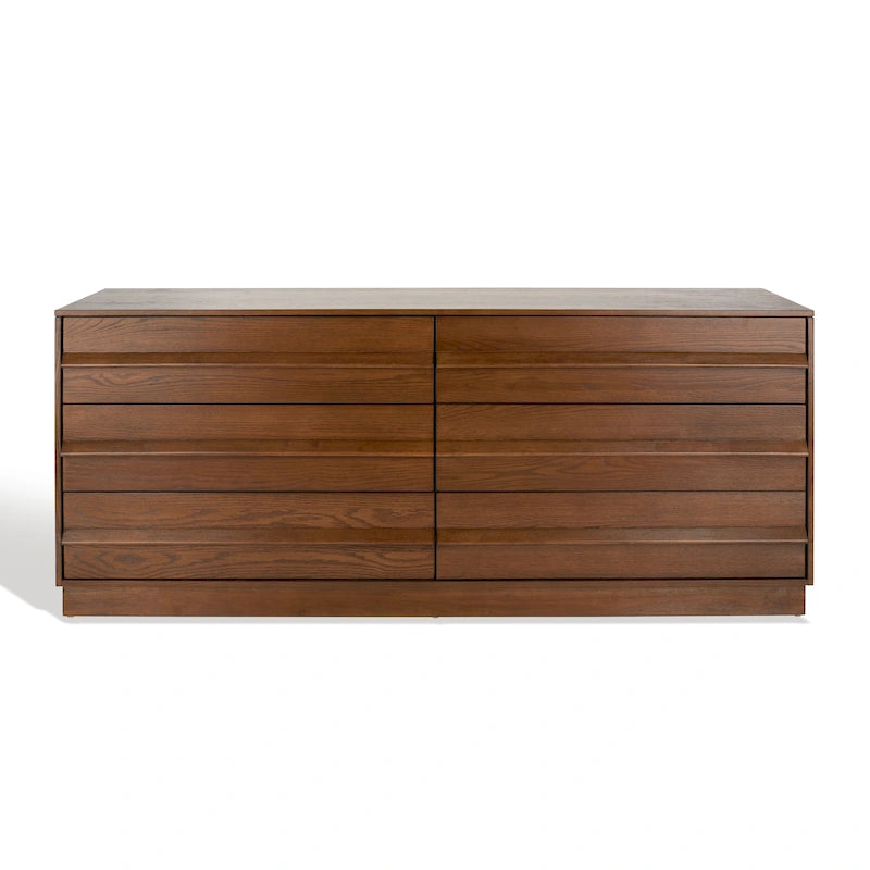 6-Drawer Wood Dresser, White Wash / Medium Oak / Black, Minimalist Style
