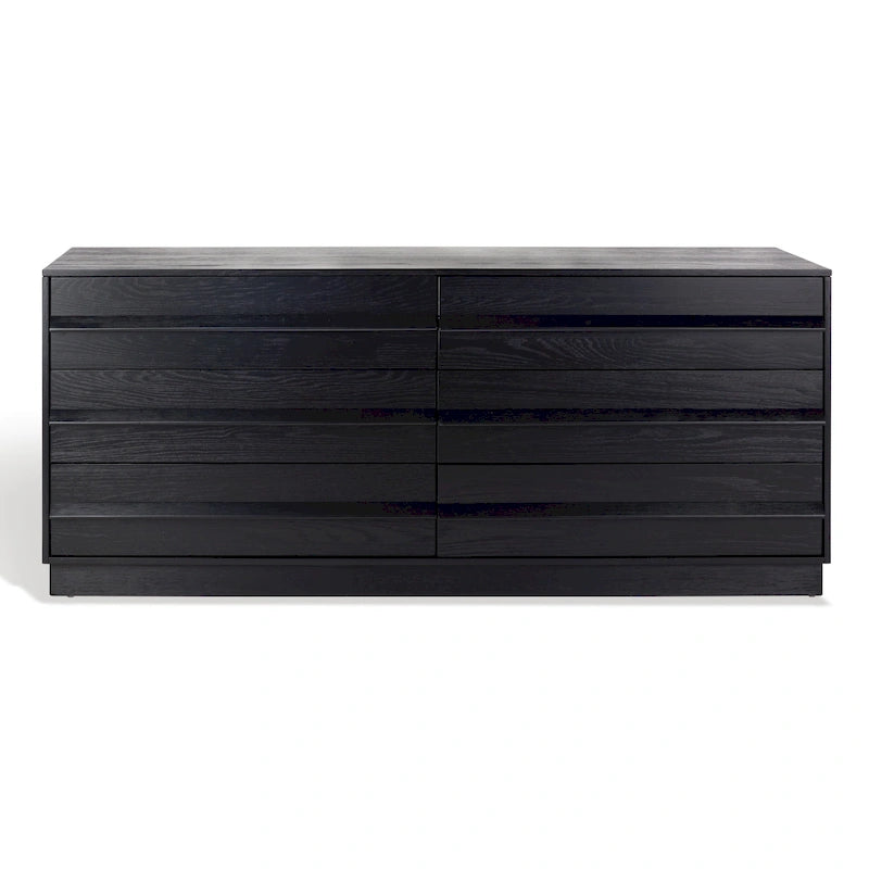 6-Drawer Wood Dresser, White Wash / Medium Oak / Black, Minimalist Style