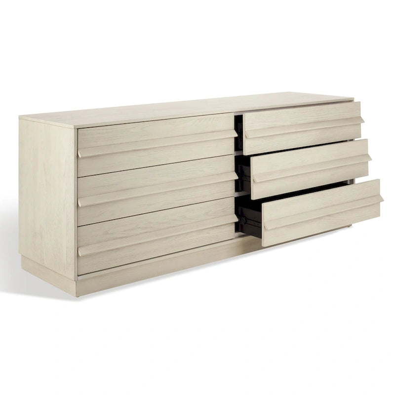 6-Drawer Wood Dresser, White Wash / Medium Oak / Black, Minimalist Style