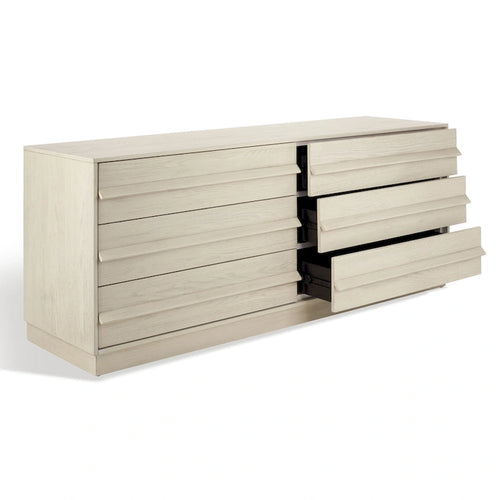 6-Drawer Wood Dresser, White Wash / Medium Oak / Black, Minimalist Style