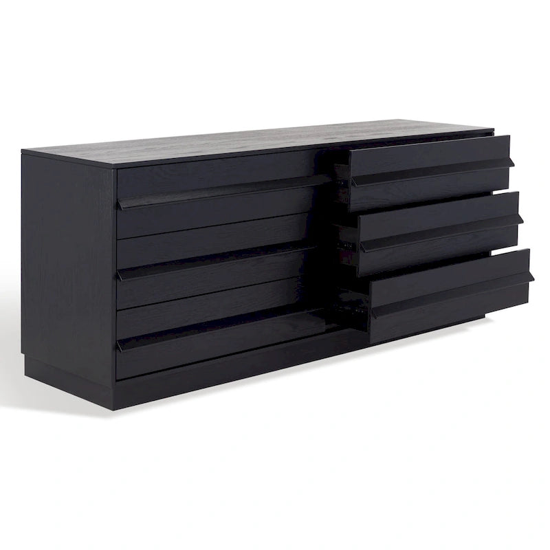6-Drawer Wood Dresser, White Wash / Medium Oak / Black, Minimalist Style