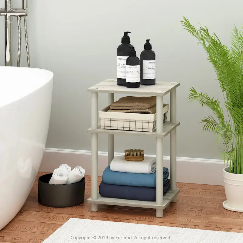 3-Tier End Table, Sonoma Oak/White, No-Tool Assembly, 1-Person