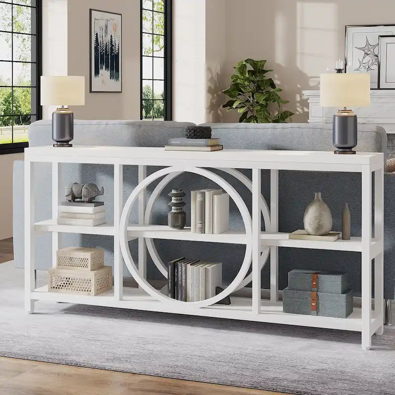Grey/Brown/Walnut/White 70.9" 3-Tier Console Table, Industrial Style, 1-Person Assembly