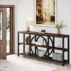 Grey/Brown/Walnut/White 70.9" 3-Tier Console Table, Industrial Style, 1-Person Assembly