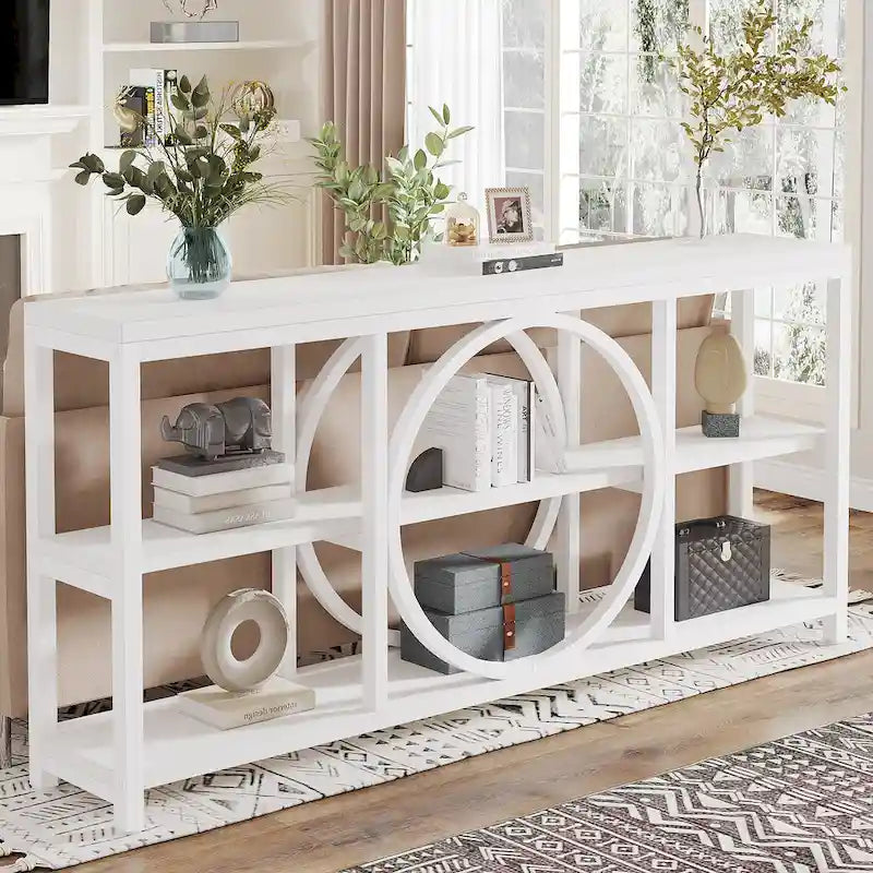 Grey/Brown/Walnut/White 70.9" 3-Tier Console Table, Industrial Style, 1-Person Assembly