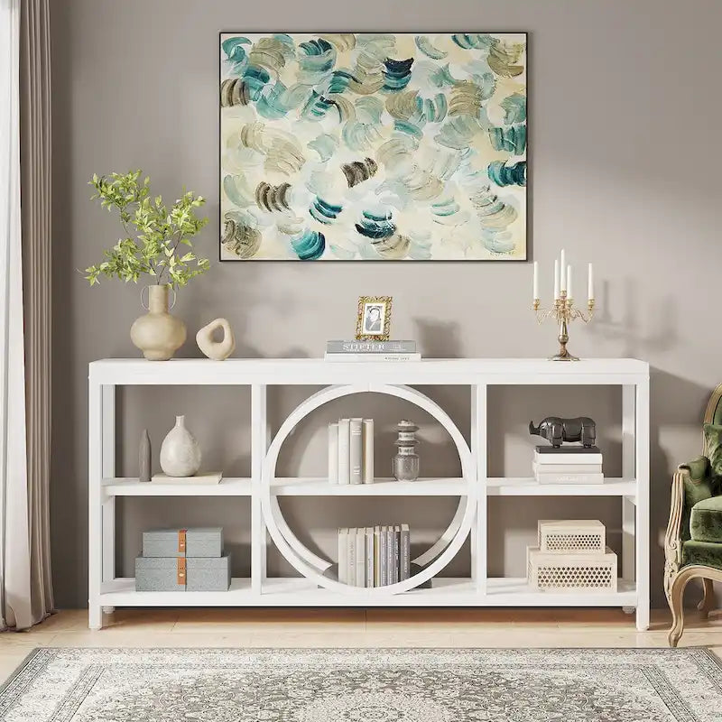Grey/Brown/Walnut/White 70.9" 3-Tier Console Table, Industrial Style, 1-Person Assembly