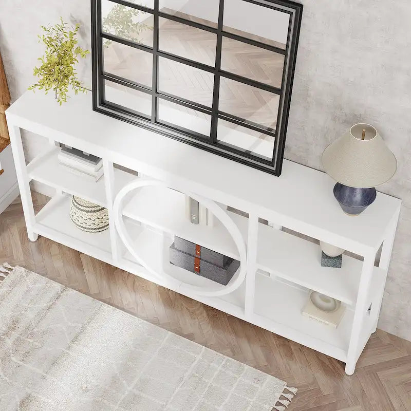Grey/Brown/Walnut/White 70.9" 3-Tier Console Table, Industrial Style, 1-Person Assembly