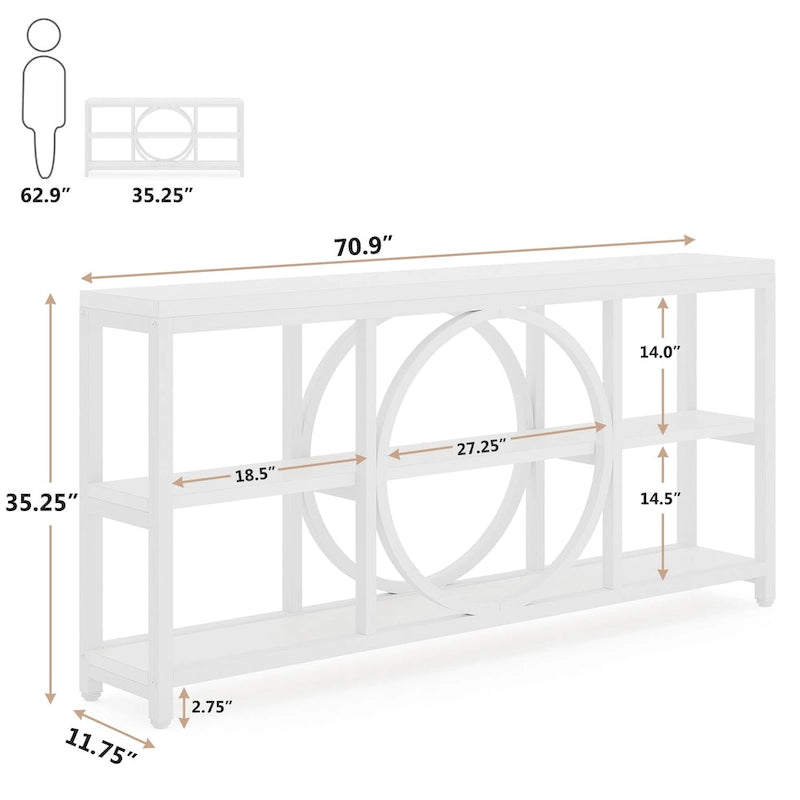 Grey/Brown/Walnut/White 70.9" 3-Tier Console Table, Industrial Style, 1-Person Assembly
