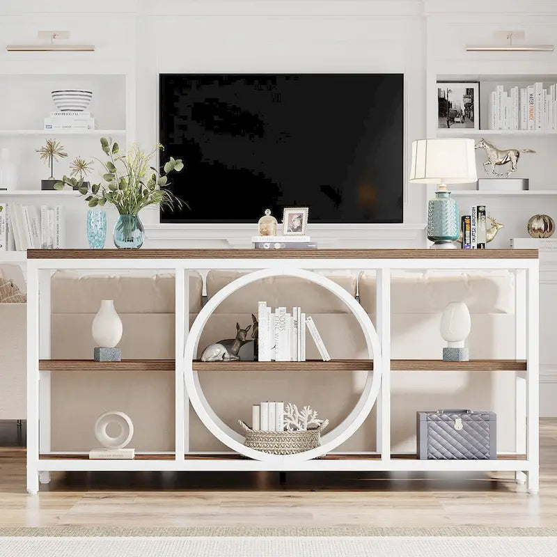 Grey/Brown/Walnut/White 70.9" 3-Tier Console Table, Industrial Style, 1-Person Assembly